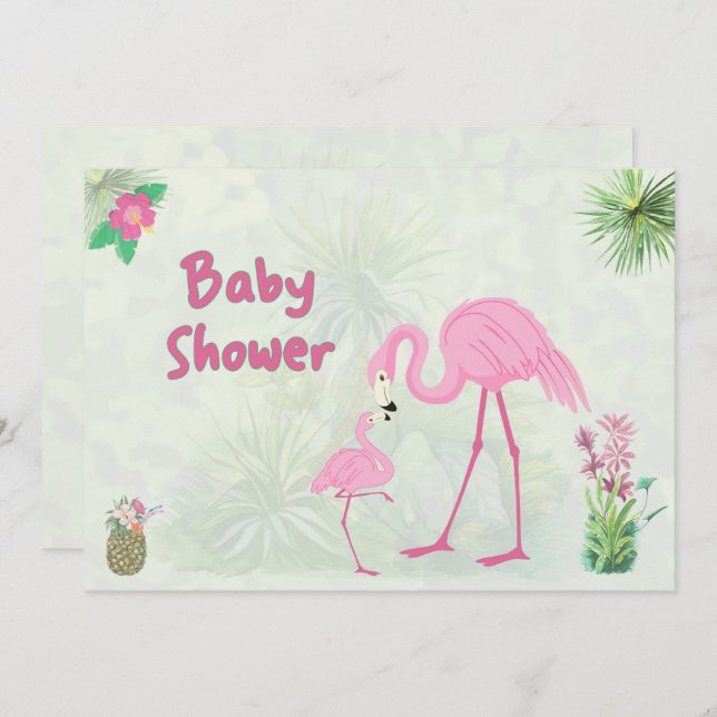 Invitación Baby Shower de madre y hijo flamingo (Anverso / Reverso)