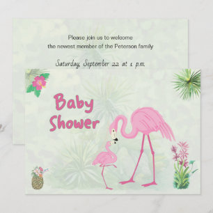 Invitación Baby Shower de madre y hijo flamingo