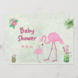 Invitación Baby Shower de madre y hijo flamingo