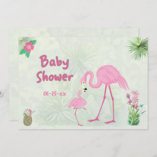 Invitación Baby Shower de madre y hijo flamingo