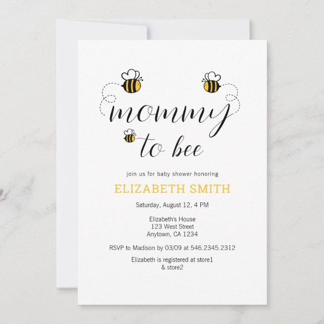 Invitación Baby Shower De Mamá A Abeja Miel (Anverso)