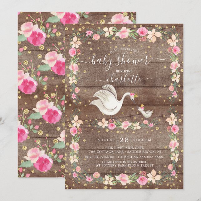 Invitación Baby Shower de Mamá dulce y Swan de bebé (Anverso / Reverso)