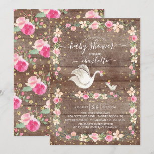 Invitación Baby Shower de Mamá dulce y Swan de bebé