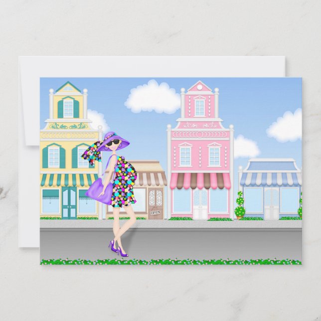 Invitación Baby Shower de mamá embarazada de compr (Anverso)