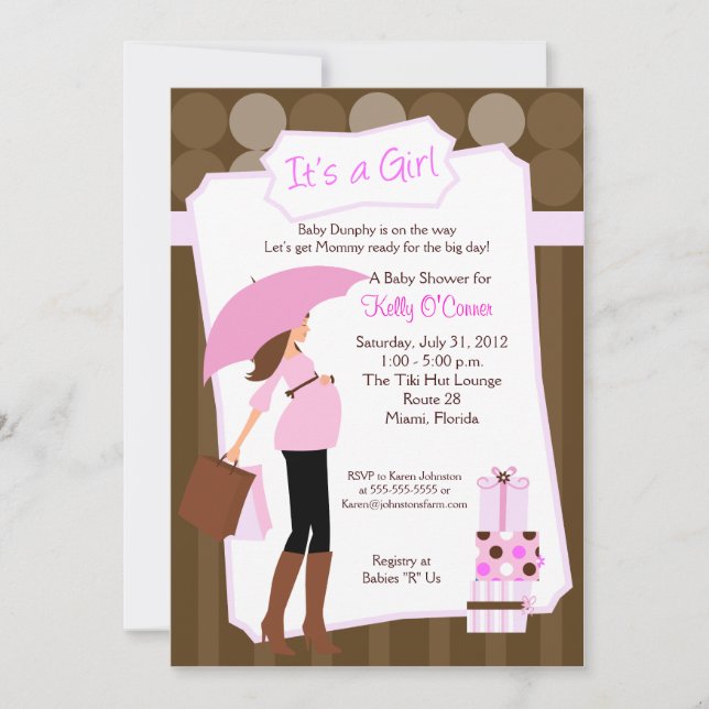 Invitación Baby Shower de mamá moderna - ¡Niña beb (Anverso)