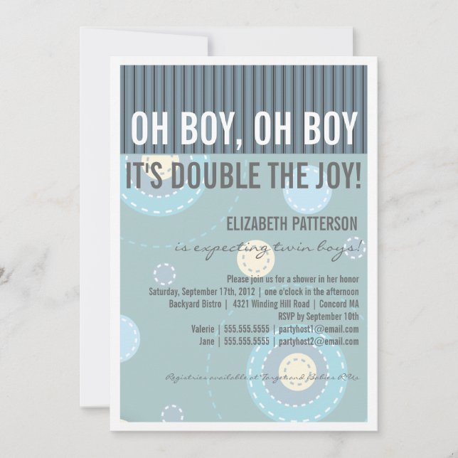 Invitación Baby Shower de mamá moderna Twin Boy (Anverso)