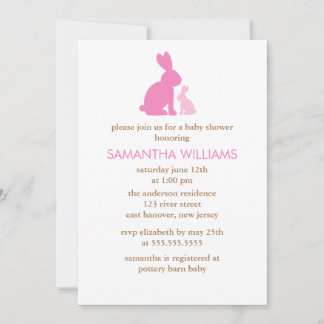 Invitación Baby Shower de Mamá Rosa y Conejo Bebé