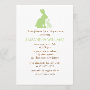 Invitación Baby Shower de mamá verde y conejo bebé