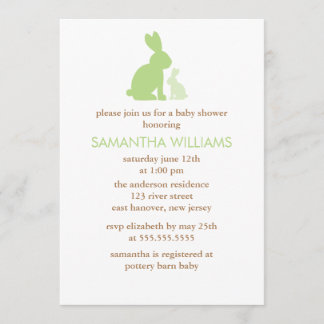Invitación Baby Shower de mamá verde y conejo bebé