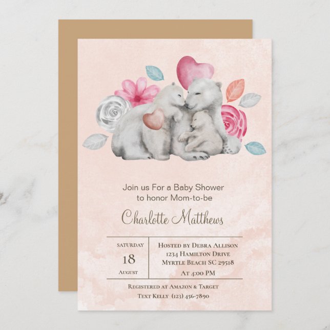 Invitación Baby Shower de Mama y Baby Bear Animals (Anverso / Reverso)