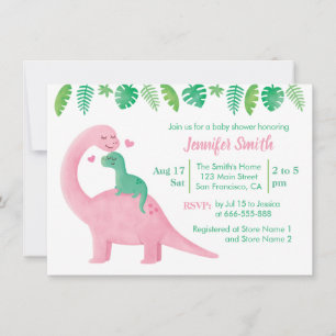 Invitación Baby Shower de Mamá y Bebé Dinosaurio Adorable