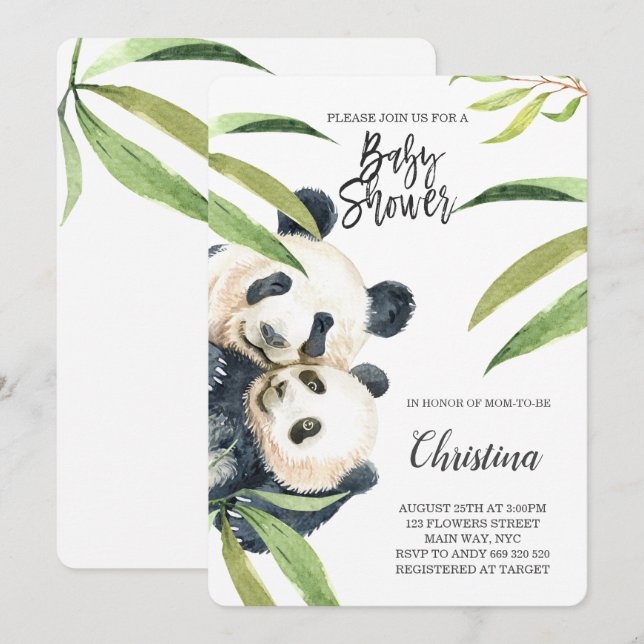 Invitación Baby Shower de Mamá y Eucaliptus de los Panda Cute (Anverso / Reverso)