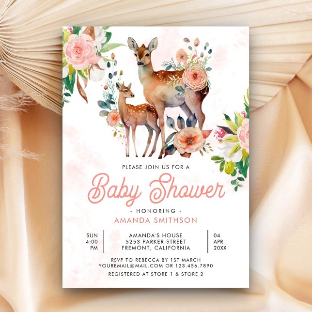 Invitación Baby Shower de mami and Baby Floral Deer (Subido por el creador)