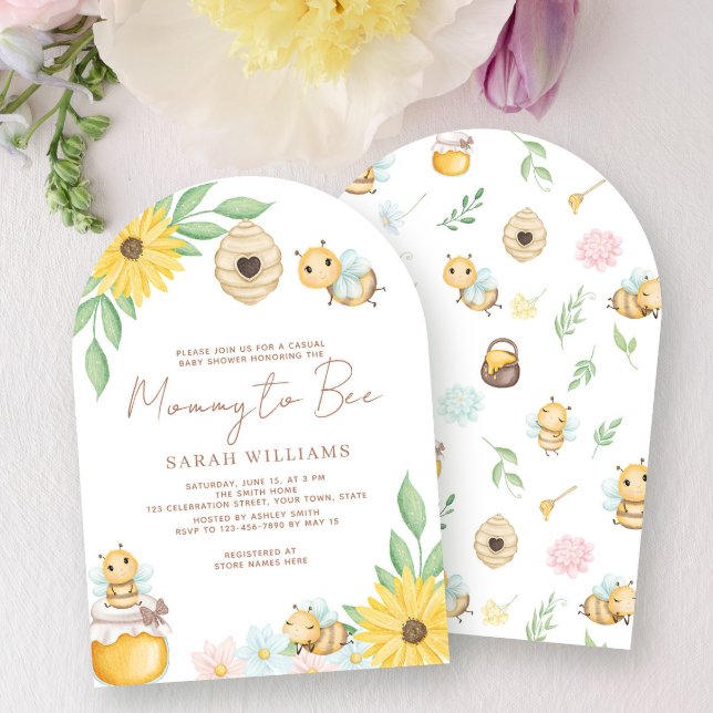 Invitación Baby Shower de mami to bee cute acuarela Bumblebee (Subido por el creador)
