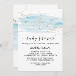 Invitación Baby Shower de manchas de color azul y oro
