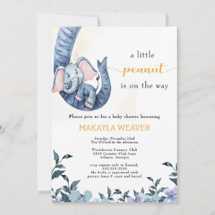 Invitación Baby Shower de maní azul para elefantes de presupu