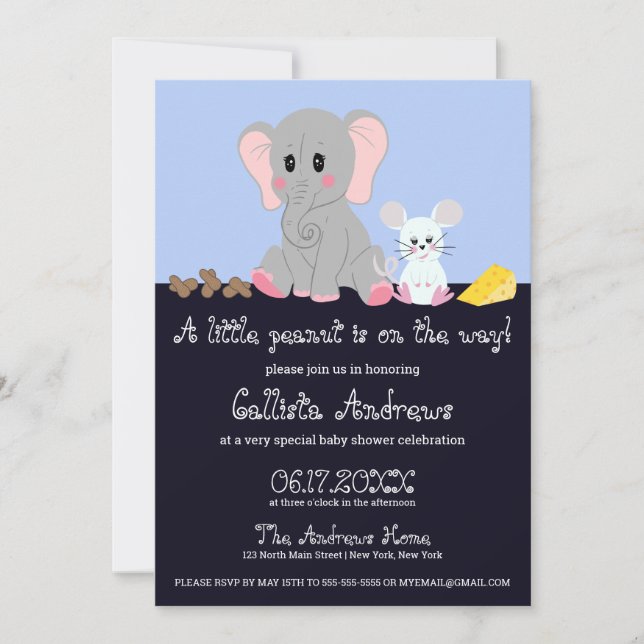 Invitación Baby Shower de maní de ratón blanco y gris suave (Anverso)