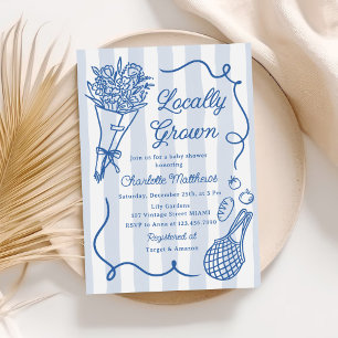 Invitación Baby Shower de mano azul de crecimiento local