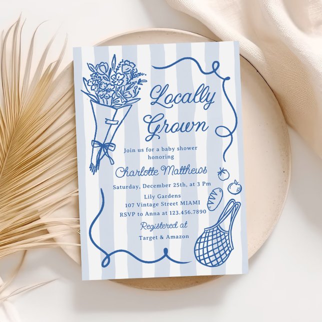 Invitación Baby Shower de mano azul de crecimiento local (Subido por el creador)