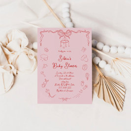 Invitación Baby Shower de mano dibujada, niña de bebé manuscr