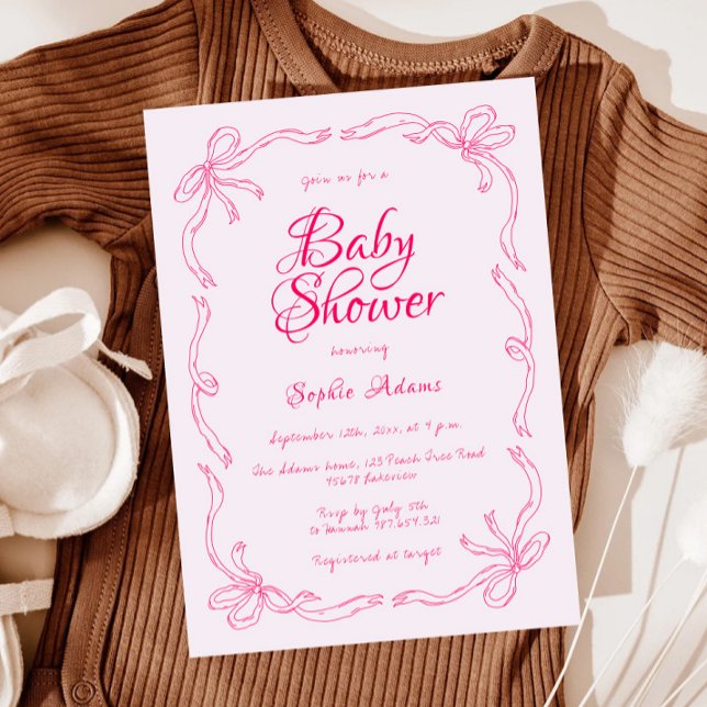 Invitación Baby Shower de mano extravagante y caprichoso rosa (Subido por el creador)