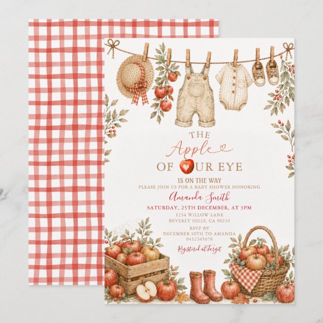 Invitación Baby Shower de Manzana de Otoño (Anverso / Reverso)