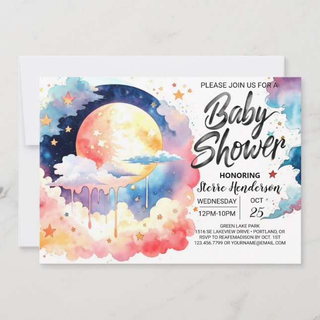 Invitación Baby Shower de maravilla celeste (Anverso)