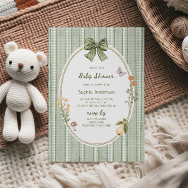 Invitación Baby Shower de marco de doblado verde de algodón