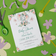 Baby Shower de marco de elefante floral verde rosa
