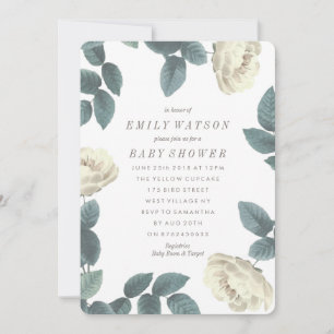 Invitación Baby Shower de marco de flor de rosa bl