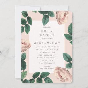 Invitación Baby Shower de marco de flor rosa rosa