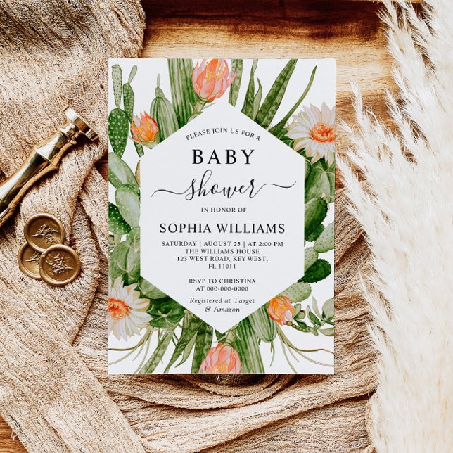 Invitación Baby Shower de marco de flores de Cactu (Subido por el creador)