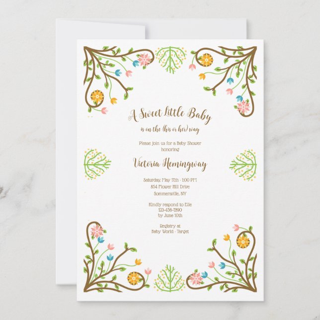 Invitación Baby Shower de marco de flores de campo (Anverso)