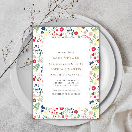 Invitación Baby Shower de marco de flores silvestres colorida