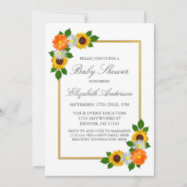 Invitación Baby Shower de marco dorado floral