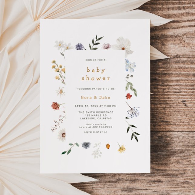 Invitación Baby Shower de marco floral de flores s (Subido por el creador)