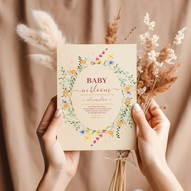 Invitación Baby Shower de marco floral de flores silvestres (Subido por el creador)
