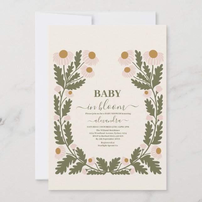 Invitación Baby Shower de marco floral de flores silvestres (Anverso)