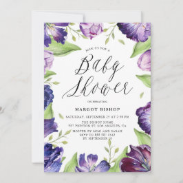 Invitación Baby Shower de marco floral de tulipanes morados d
