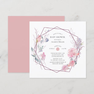 Invitación Baby Shower de marco floral geométrico