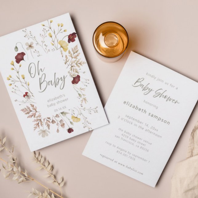 Invitación Baby Shower de marco floral manuscrito (Subido por el creador)