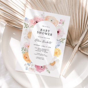 Invitación Baby Shower de marco floral suave de color pastel