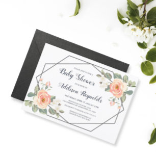 Invitación Baby Shower de marco geométrico floral perfecto pa