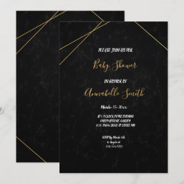 Invitación Baby Shower de marco geométrico negro y oro de mod