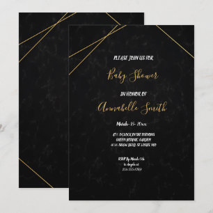 Invitación Baby Shower de marco geométrico negro y oro de mod