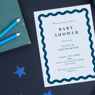 Invitación Baby Shower de marco ondulado azul retr