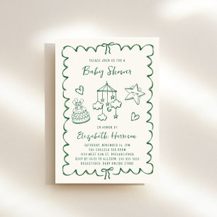 Invitación Baby Shower de marco ondulado verde caprichoso