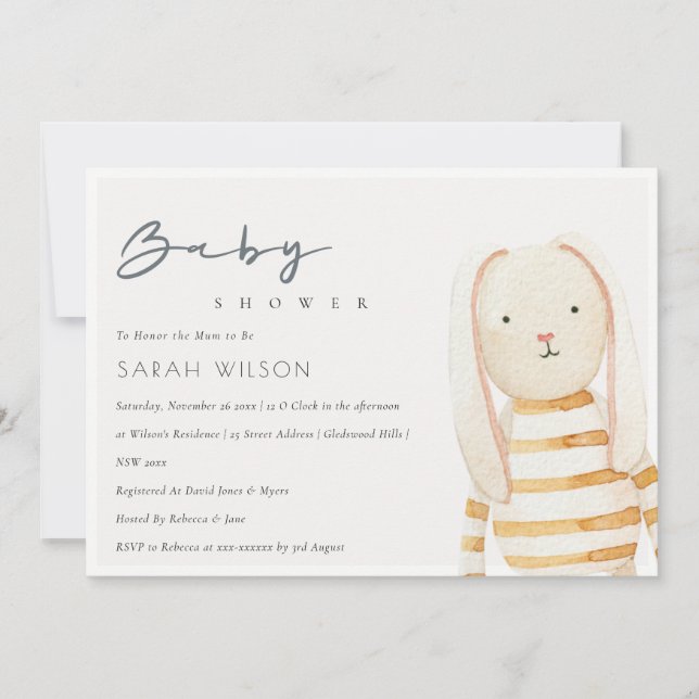  Invitación Baby Shower de marfil de juguete suave (Anverso)