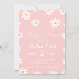 Invitación Baby Shower de margarita floral blanca y rosa