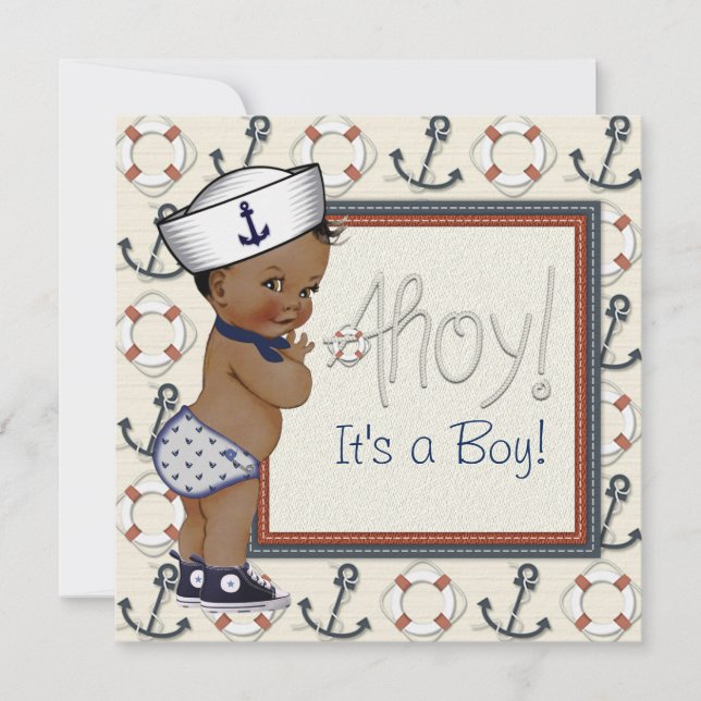 Invitación Baby Shower de marinero americano africano (Anverso)